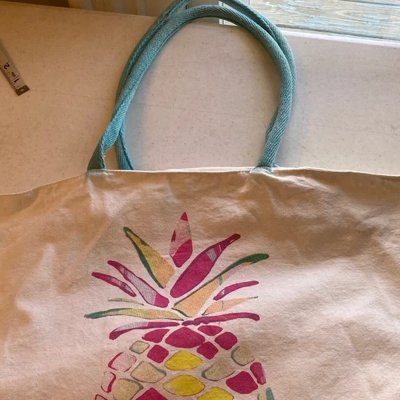 Extra Large Canvas Tote with Colorful Pineapple Print - Picture 7 of 7